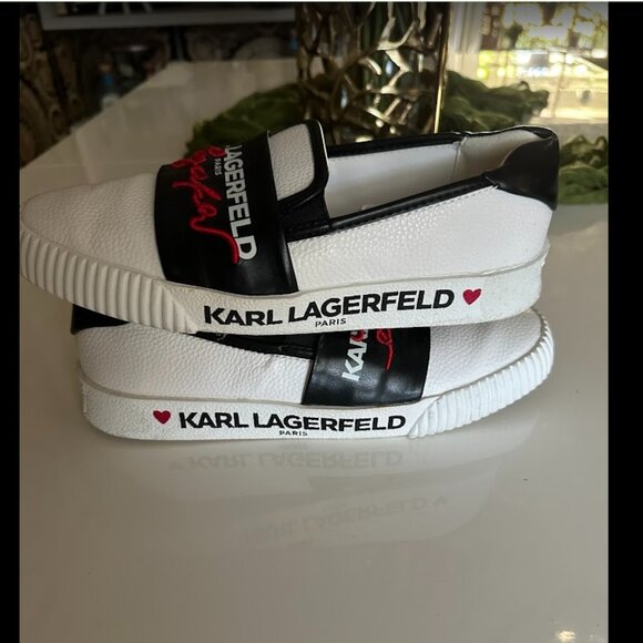 Karl Lagerfeld Paris White Black Red Slip-On Sneakers Size: 7.5 - Picture 4 of 6